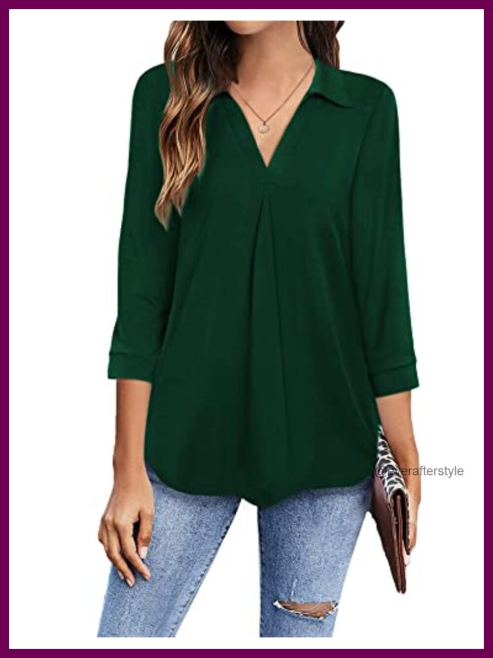 Newchoice Womens 3/4 Sleeve Blouse V-Neck Business Casual Top